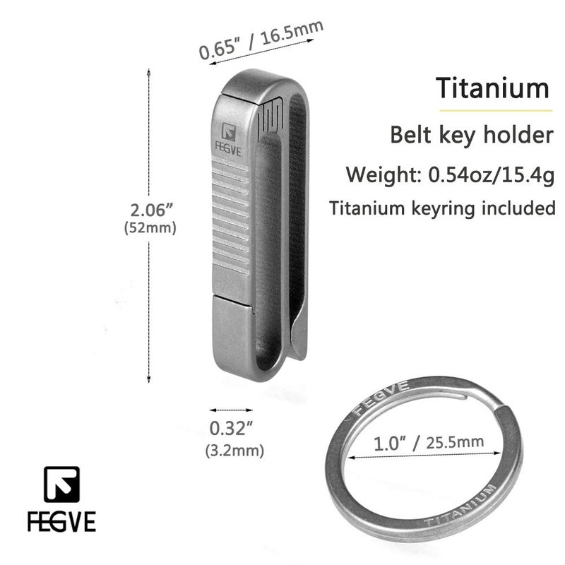 FEGVE Titanium Belt Key Holder, Belt Key Clip with Keyring for Keys,Keychain Hook for Men Dad - Image 2